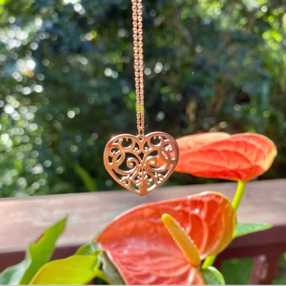 Tiffany & Co. Rose Gold Filigree Heart Pendant Necklace